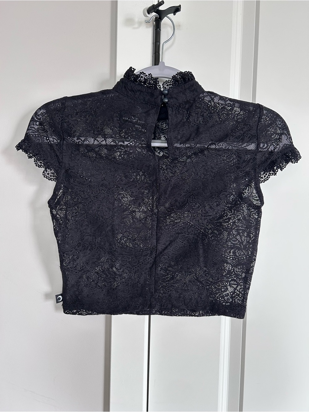 KILLSTAR Ava Lace Crop Top Short Sleeve Black Gothic Sheer Grunge Dark Academia - Picture 2 of 7